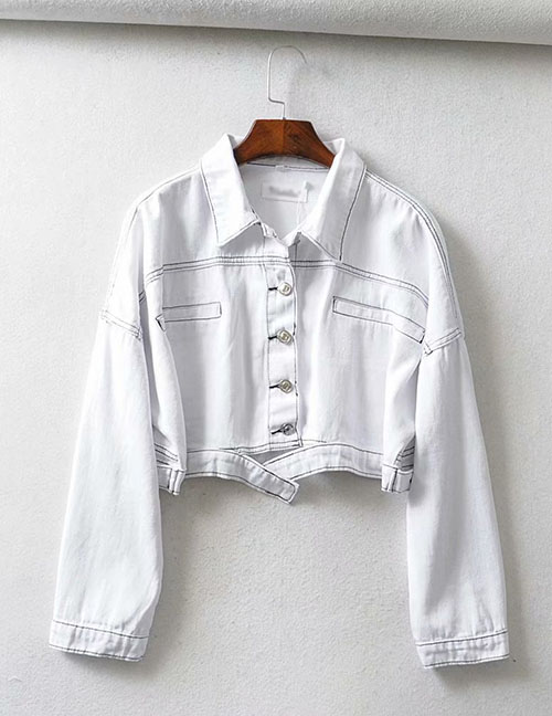 Fashion White Topstitched Denim Jacket