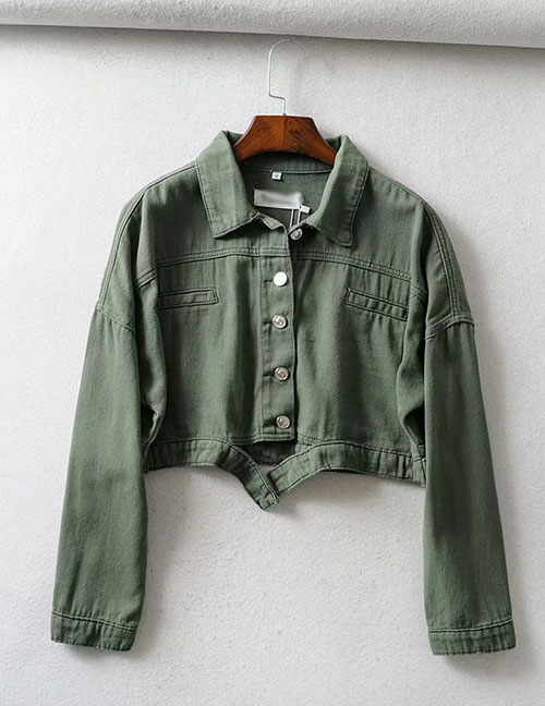 Fashion Army Green Topstitched Denim Jacket