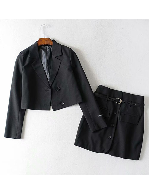 Fashion Black Striped Double-breasted Suit + Single-breasted Skirt Suit