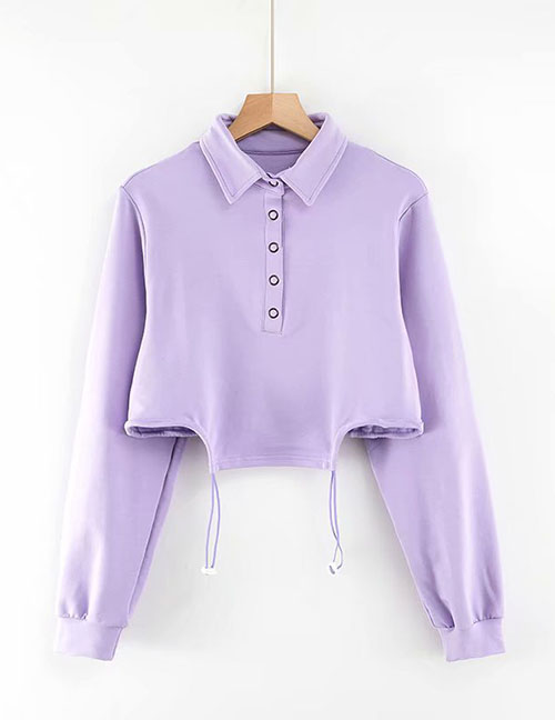 Fashion Purple Double Drawstring Lapel Sweatshirt