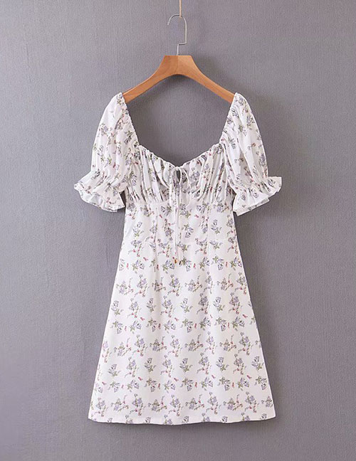 Fashion White Tie Flower Print Dress