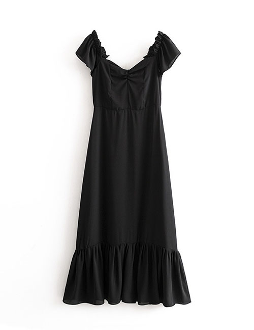 Fashion Black Off-the-shoulder Neckline Ruffle Dress