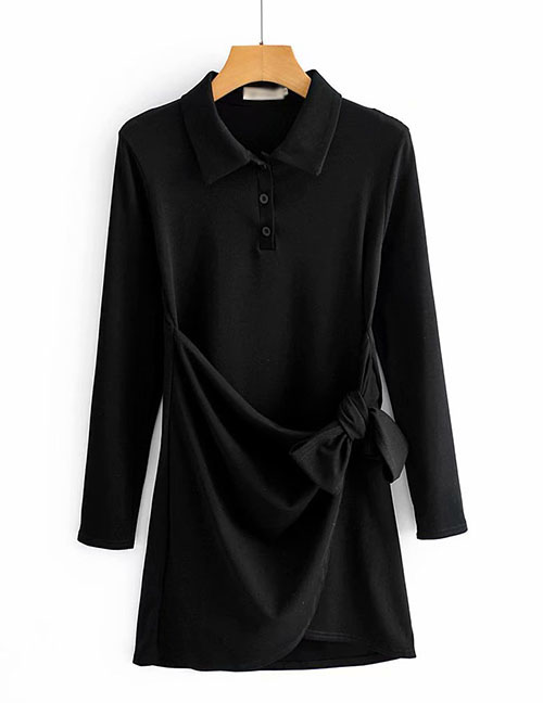 Fashion Black Polo Collar Lace Dress