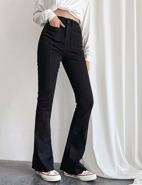 Fashion black Washed High-rise Stretch-flare Jeans