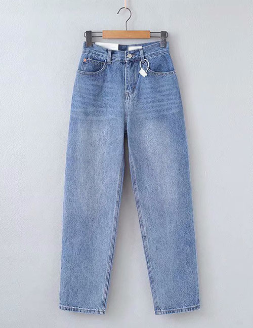 Fashion Blue Washed High-rise Back Pocket Jeans