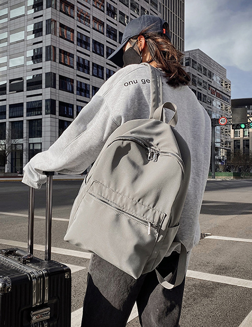 Fashion Gray Paneled Plain Backpack