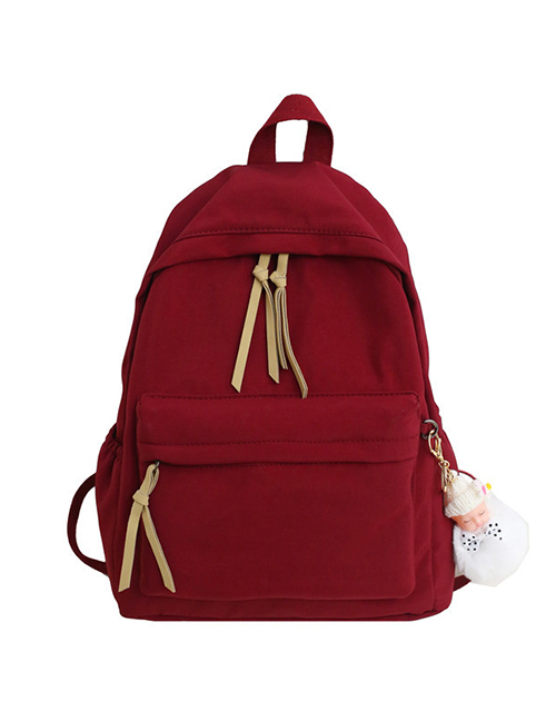 Fashion Red Stitched Fringed Plain Backpack