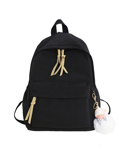 Fashion Black Stitched Fringed Plain Backpack