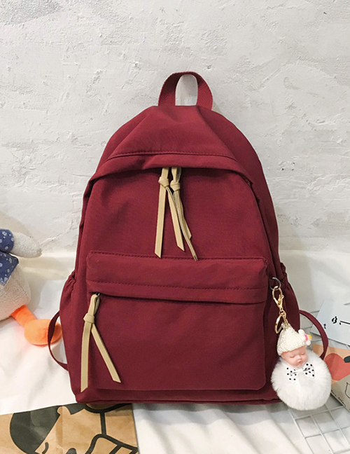 Fashion Red With Pendant Stitched Fringed Plain Backpack