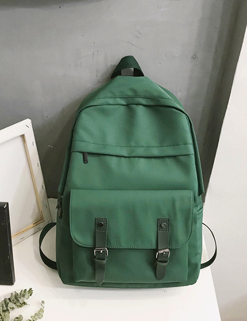 Fashion Dark Green Panel Buckle Backpack