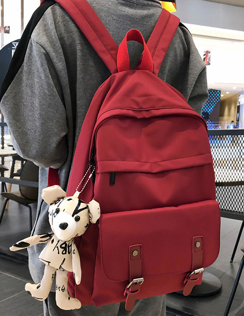Fashion Red With Pendant Panel Buckle Backpack