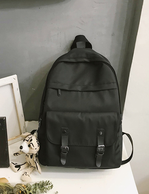 Fashion Black With Pendant Panel Buckle Backpack