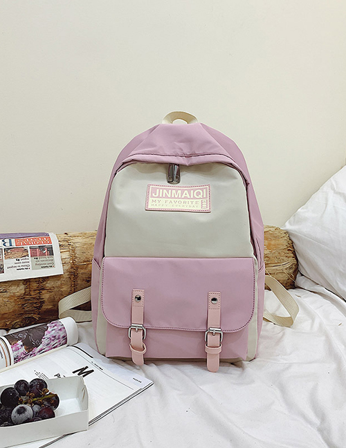 Fashion Pink Trumpet Contrast Stitching Belt Buckle Backpack