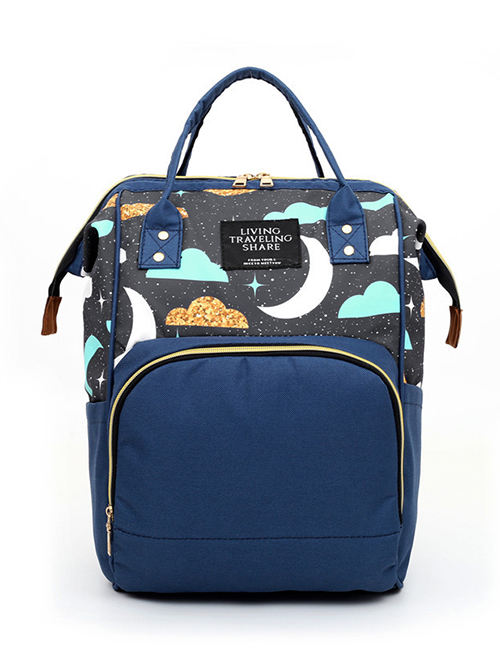 Fashion Blue Multifunctional Mummy Bag With Printed Stitching Moon Clip