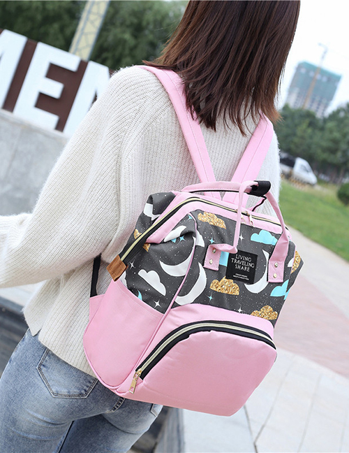 Fashion Pink Multifunctional Mummy Bag With Printed Stitching Moon Clip