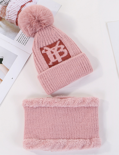 Fashion Pink Mink Velvet Wool Knit Hat Bib Set