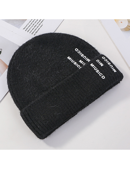 Fashion Black Woolen Printed Letter Hat