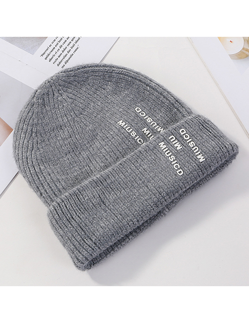 Fashion Gray Woolen Printed Letter Hat