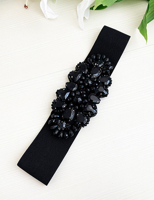 Fashion Black Resin Beaded Elastic Belt