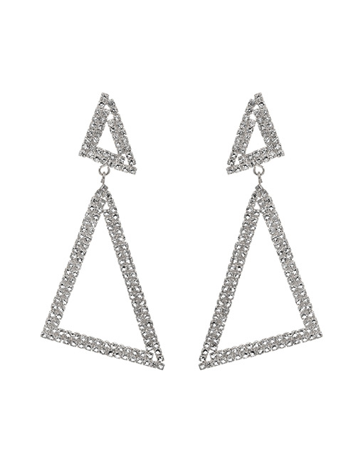 Fashion Silver Alloy Studded Triangle Stud Earrings