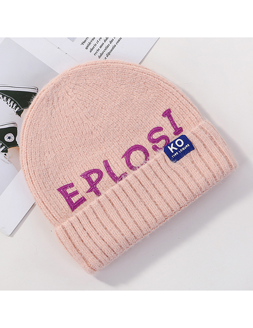 Fashion Pink Knitted Hat With Printed Letters