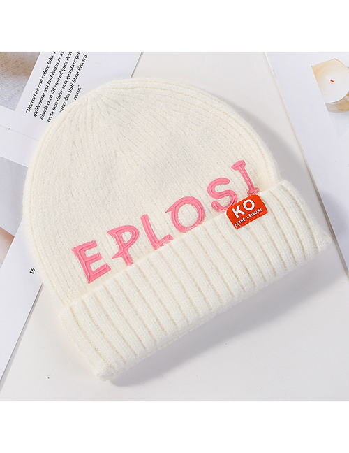 Fashion White Knitted Hat With Printed Letters