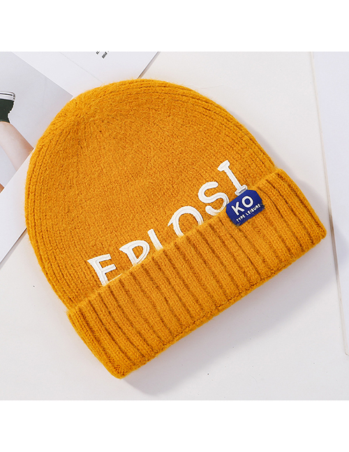 Fashion Yellow Knitted Hat With Printed Letters