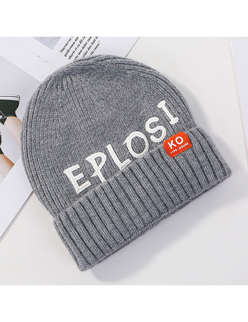 Fashion Gray Knitted Hat With Printed Letters