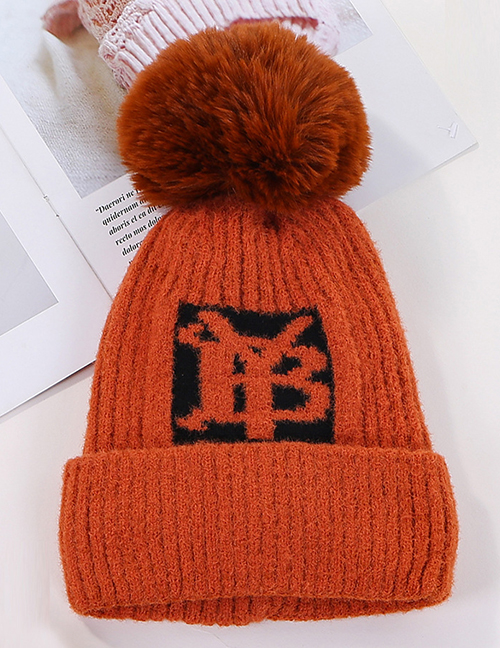 Fashion Orange Velvet Yb Letter Wool Ball Knitted Hat