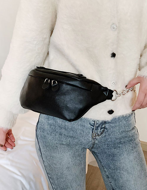 Fashion Black Zip Solid Crossbody Bag