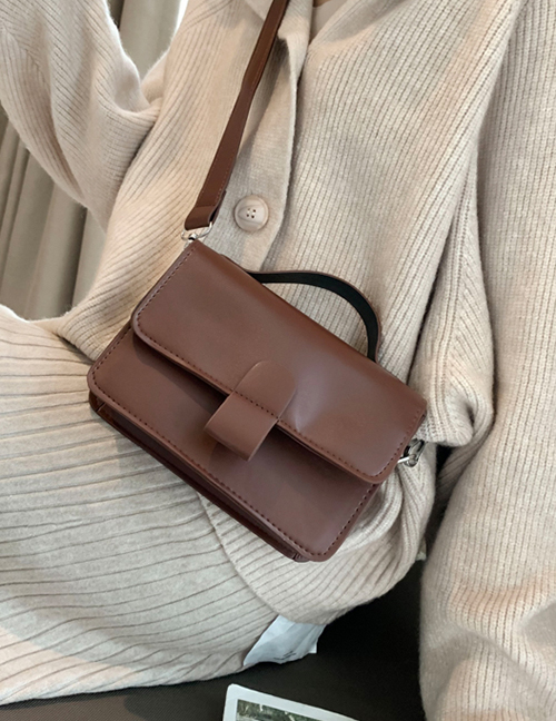 Fashion Dark Brown Locked Flap Shoulder Bag