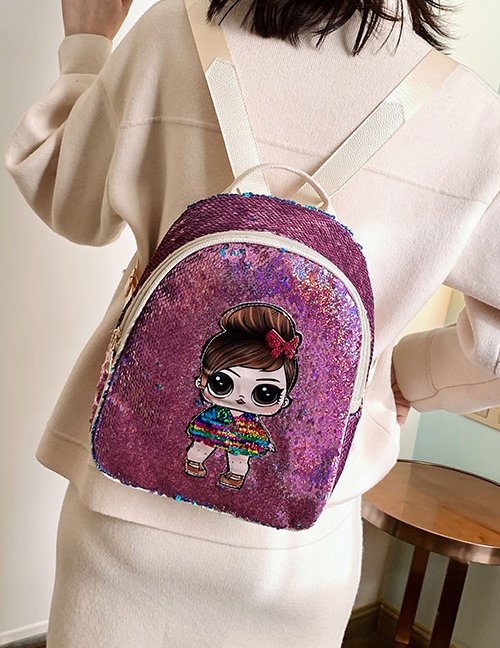 Fashion Purple Children's Backpack With Sequins