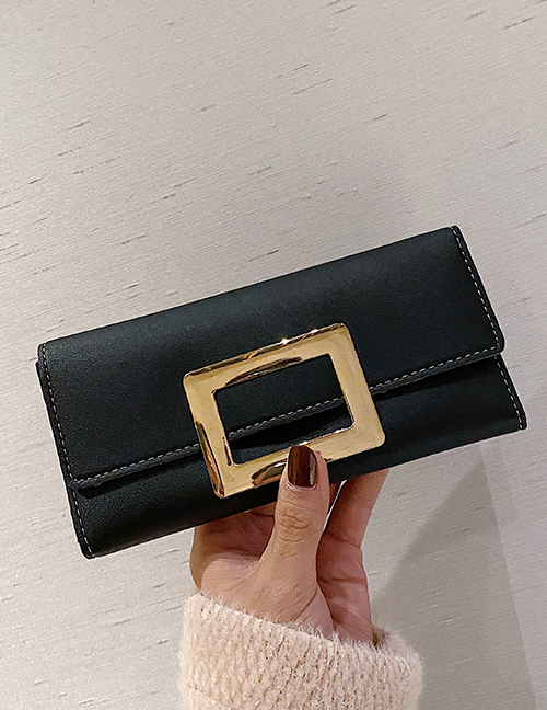 Fashion Black Long Tri-fold Geometric Lock Wallet