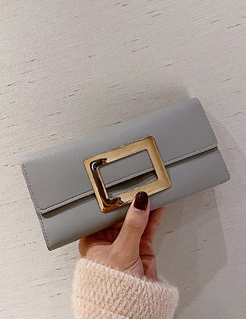 Fashion Gray Long Tri-fold Geometric Lock Wallet