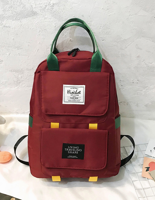 Fashion Red Nylon Stitching Contrast Backpack