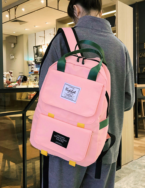 Fashion Pink Nylon Stitching Contrast Backpack