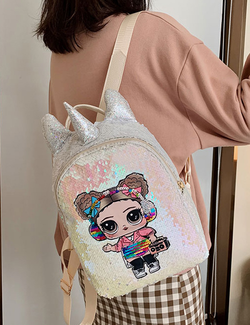Fashion White Sequin Surprise Doll Children Backpack
