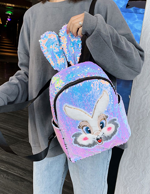 Fashion White Children's Backpack With Sequined Bunny Ears