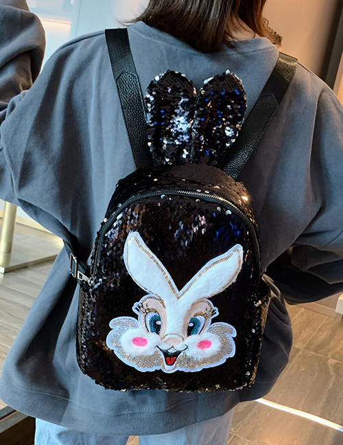 Fashion Black Children's Backpack With Sequined Bunny Ears