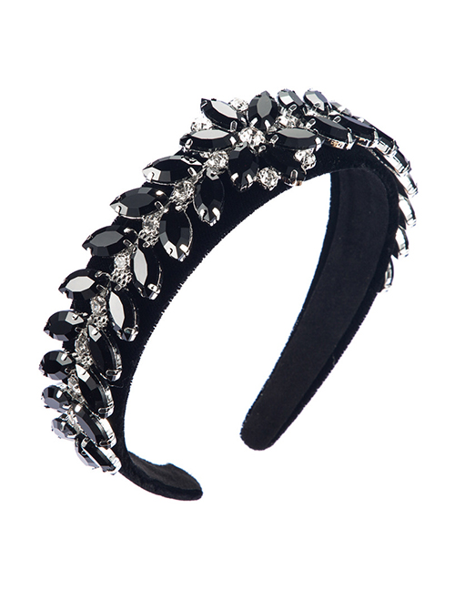 Fashion Black Leaf: Flower: Diamond And Velvet Wide-edged Headband