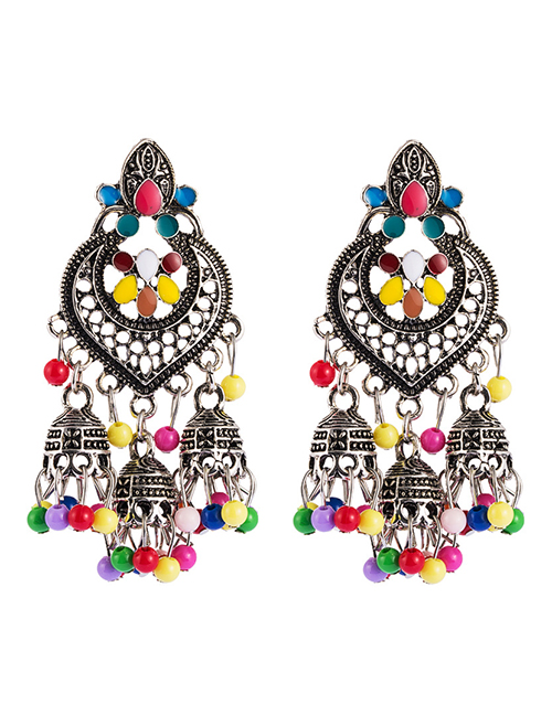 Fashion Ancient Silver Color Dripping Oil Hollow Lantern Tassel Earrings