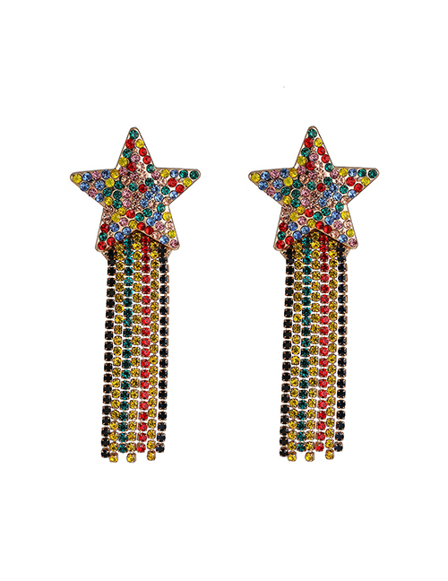 Fashion Color Geometric Pentagram Diamond Tassel Earrings