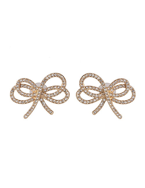 Fashion Golden Bow Earrings With Diamonds
