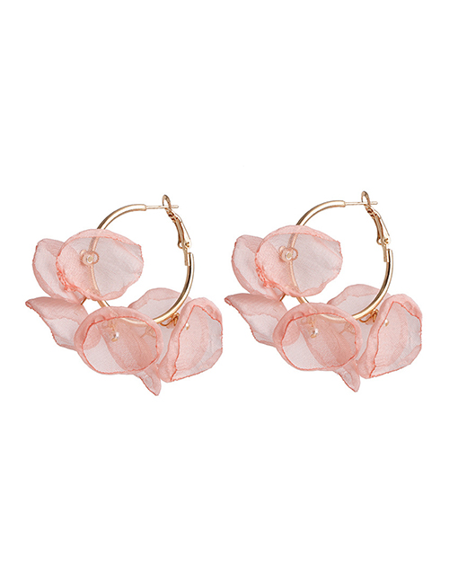 Fashion Pink Flower Lace Pearl Earrings