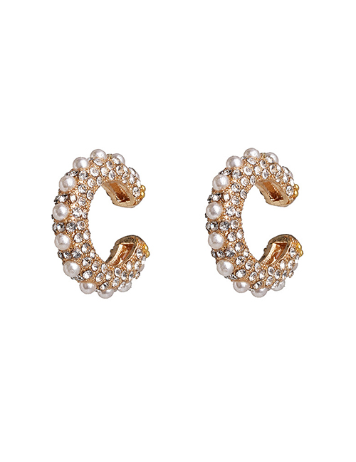 Fashion White Pearl-shaped Round Geometric Diamond Earrings