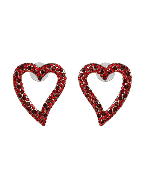 Fashion Red Diamond Symmetric Heart Pierced Earrings