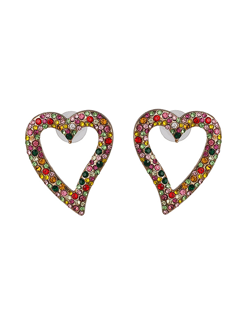 Fashion Color Diamond Symmetric Heart Pierced Earrings