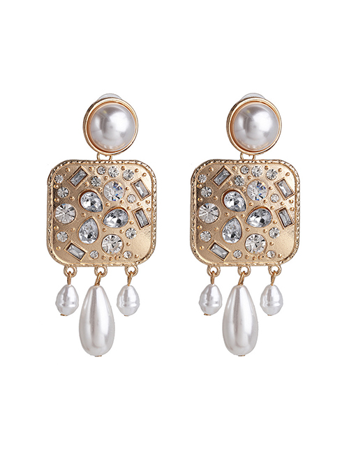 Fashion White Geometric Diamond Pearl Earrings