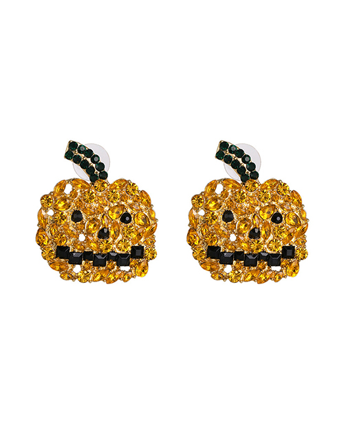 Fashion Yellow Pumpkin Ghost Ghost Earrings With Diamonds