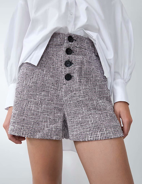 Fashion Khaki Tweed Buckle Shorts